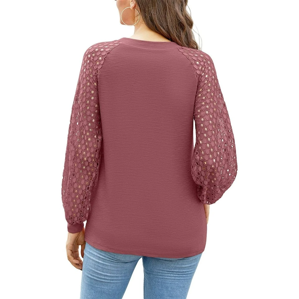 Loose Hollow Lace Long Sleeve Top