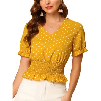 Polka Dots Blouse V Leher